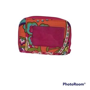 Vera Bradley Zip Around ID Holder Case Pink Swirl Small Wallet Flower Purse
